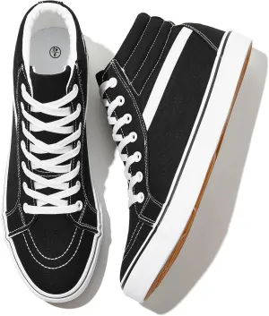Rominz Mens White Canvas Shoes Fashion High-Top Canvas Sneakers for Men Casual Tennis Shoes Black Classic Lace-UP Walking Shoes Skate Shoes, 7