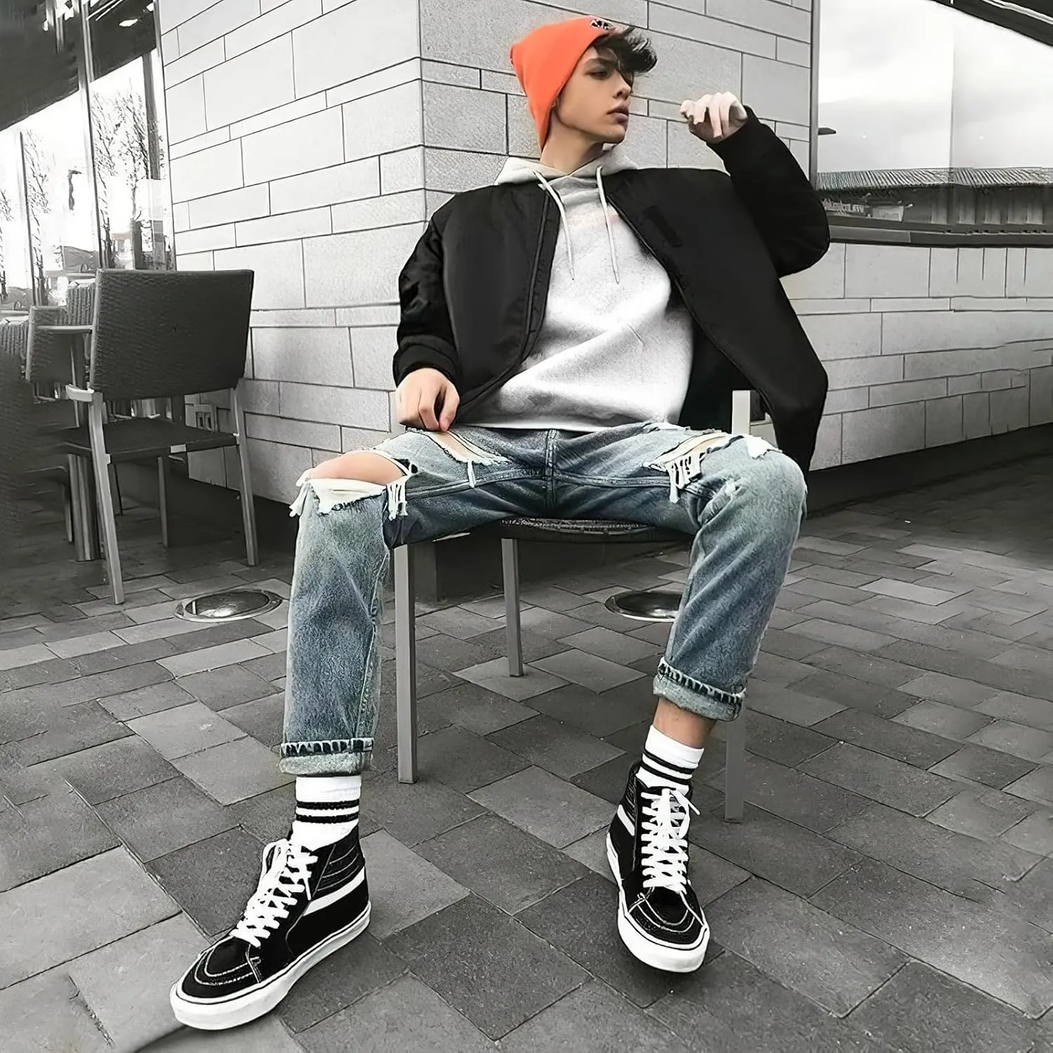 Rominz Mens White Canvas Shoes Fashion High-Top Canvas Sneakers for Men Casual Tennis Shoes Black Classic Lace-UP Walking Shoes Skate Shoes, 7