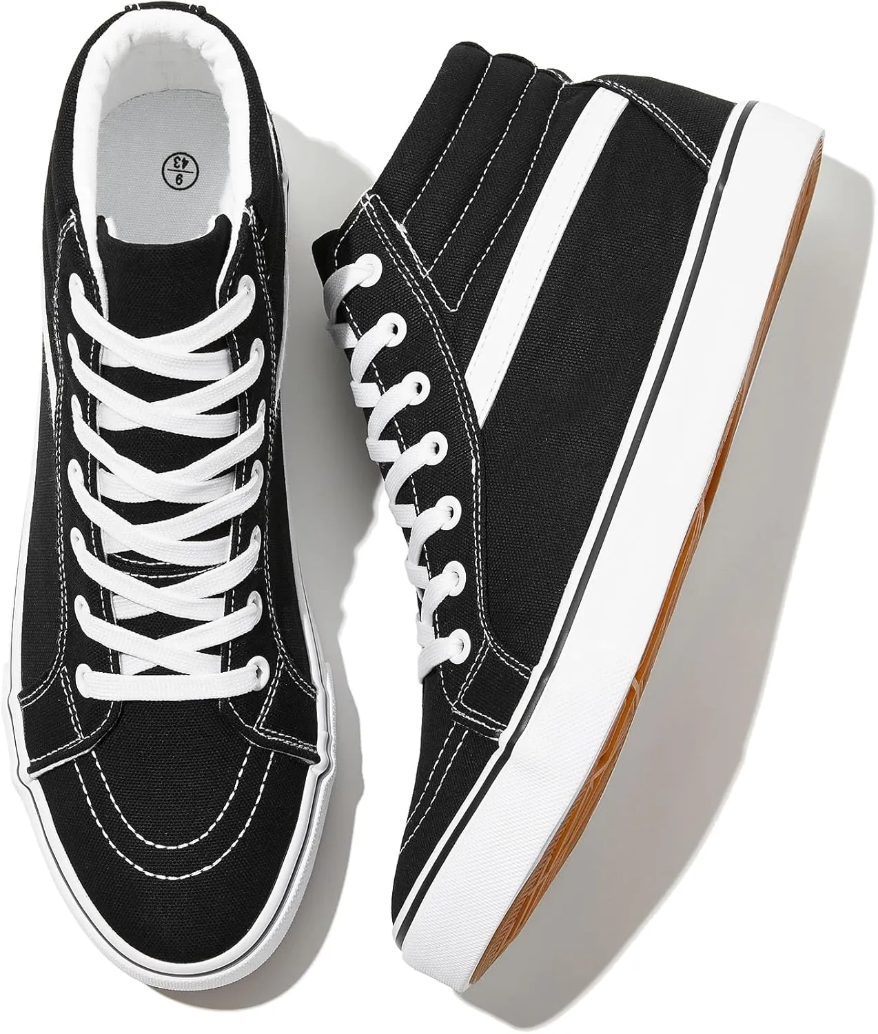 Rominz Mens White Canvas Shoes Fashion High-Top Canvas Sneakers for Men Casual Tennis Shoes Black Classic Lace-UP Walking Shoes Skate Shoes, 7