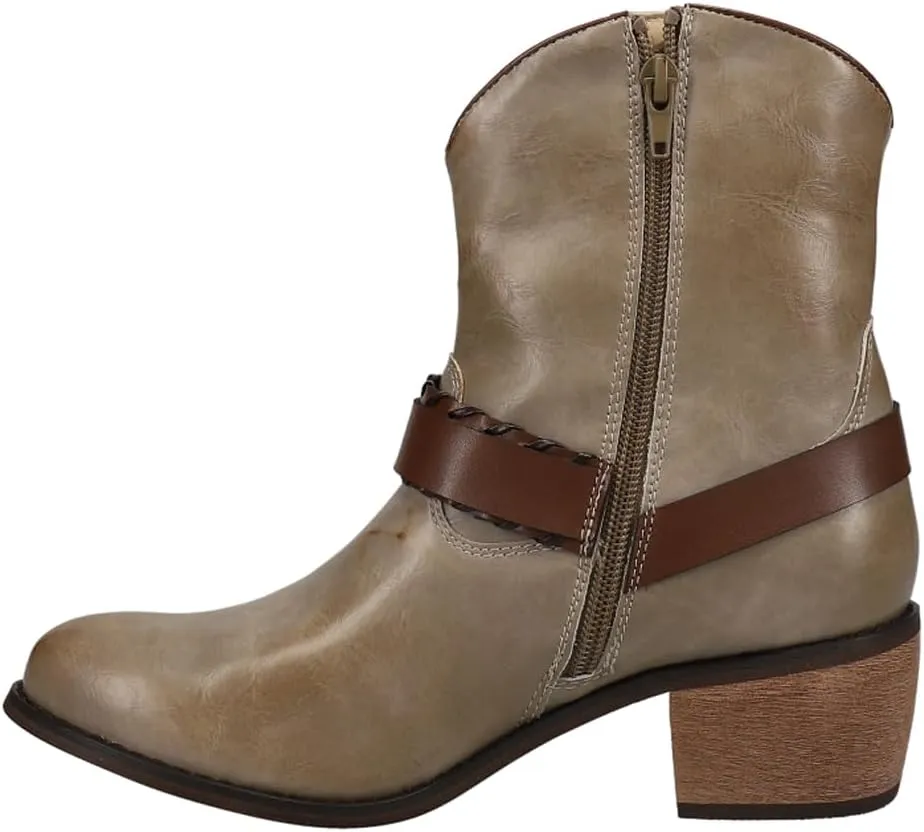ROPER Womens Mae Round Toe Casual Boots Ankle Low Heel 1-2" - Beige