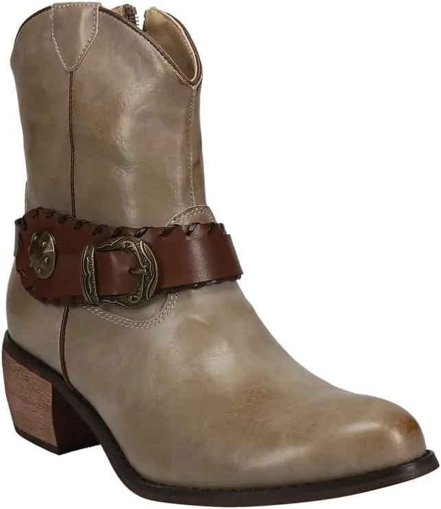 ROPER Womens Mae Round Toe Casual Boots Ankle Low Heel 1-2" - Beige