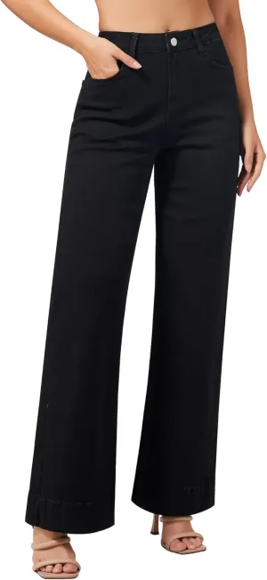 roswear Women's Wide Leg Jeans Casual High Waisted Stretchy Baggy Loose Long Trouser Jeans