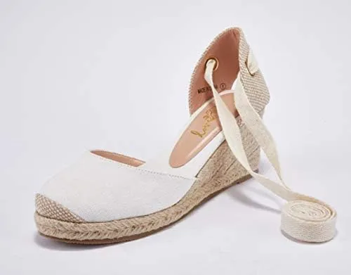 Ruanyu Womens Platform Espadrille Sandals Lace Up Closed Toe Summer Wedge Sandals