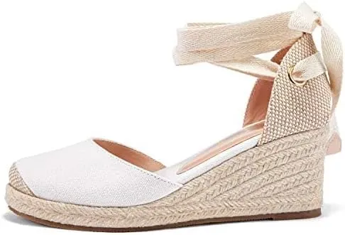 Ruanyu Womens Platform Espadrille Sandals Lace Up Closed Toe Summer Wedge Sandals