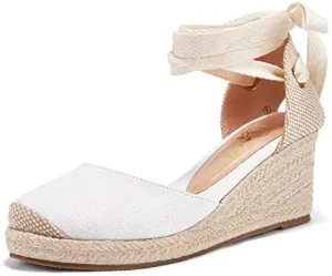 Ruanyu Womens Platform Espadrille Sandals Lace Up Closed Toe Summer Wedge Sandals