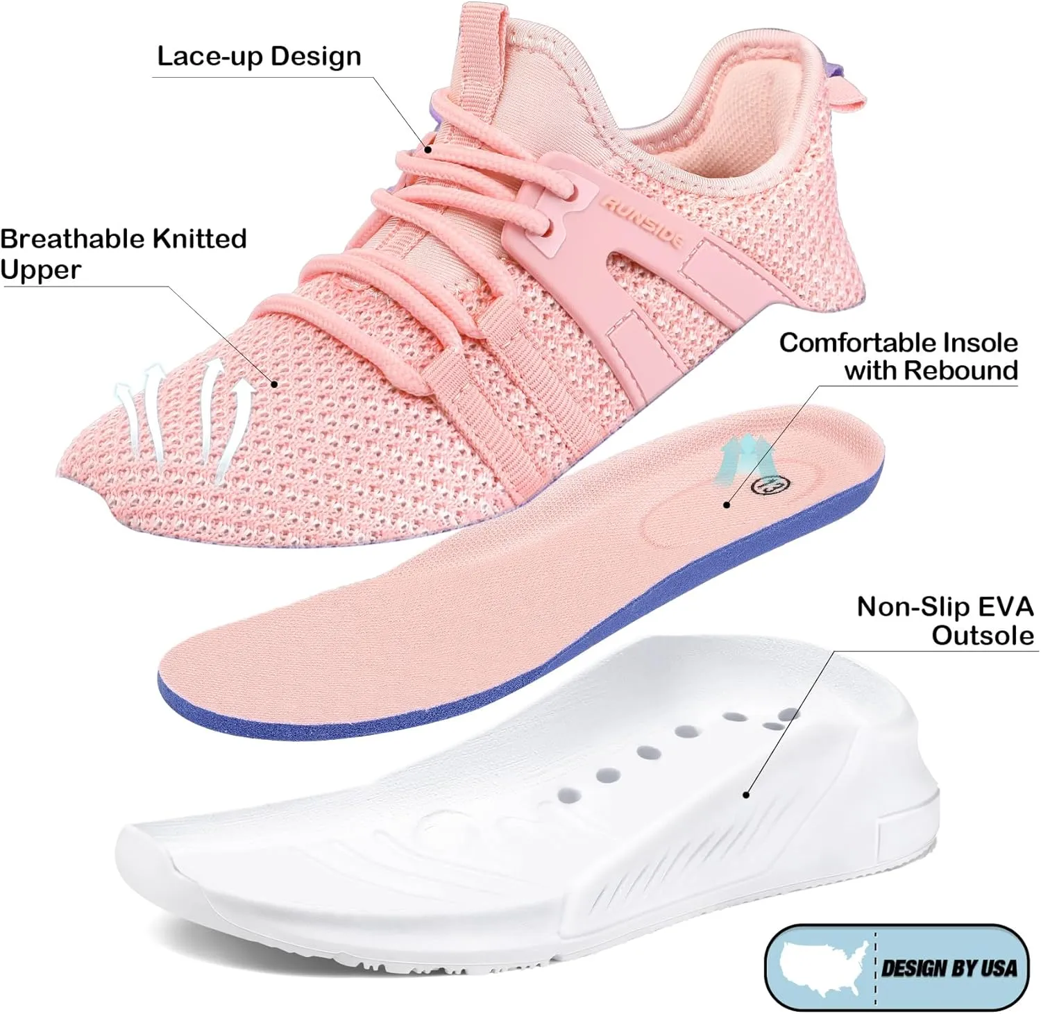RUNSIDE Boys Girls Tennis Shoes Kids Lightweight Breathable Sneakers Lace-up Running Athletic Shoes for Toddler/Little Kid/Big Kid