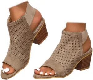 SACFOF Womens Peep Toe Booties Summer Chunky Low Heels Cutout Sandals Slingback Ankle Booties Western Shoes