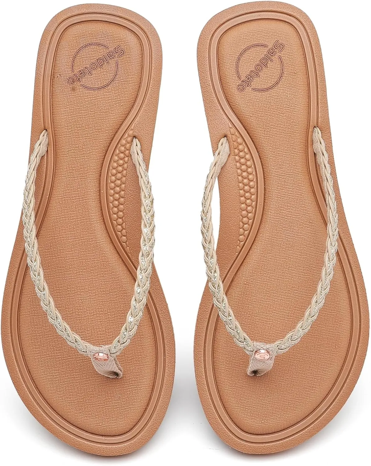 Saidoteto Women's Glittery Dressy Flip Flops, Casual Braided Slip-On Summer Beach Thong Sandals with Slim T-Strap