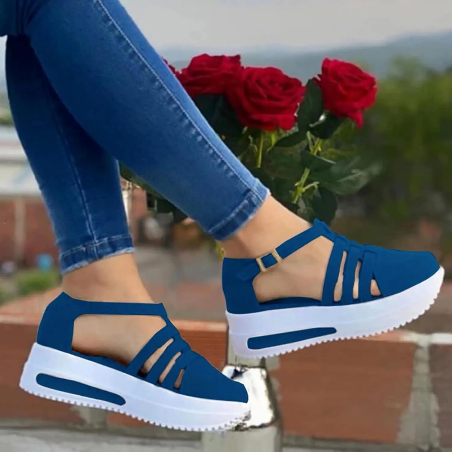 Sandals for Women Dressy, Summer Sandals for Women Strappy Platform Sandals Close Toe Wedge Shoes Comfy Sandals