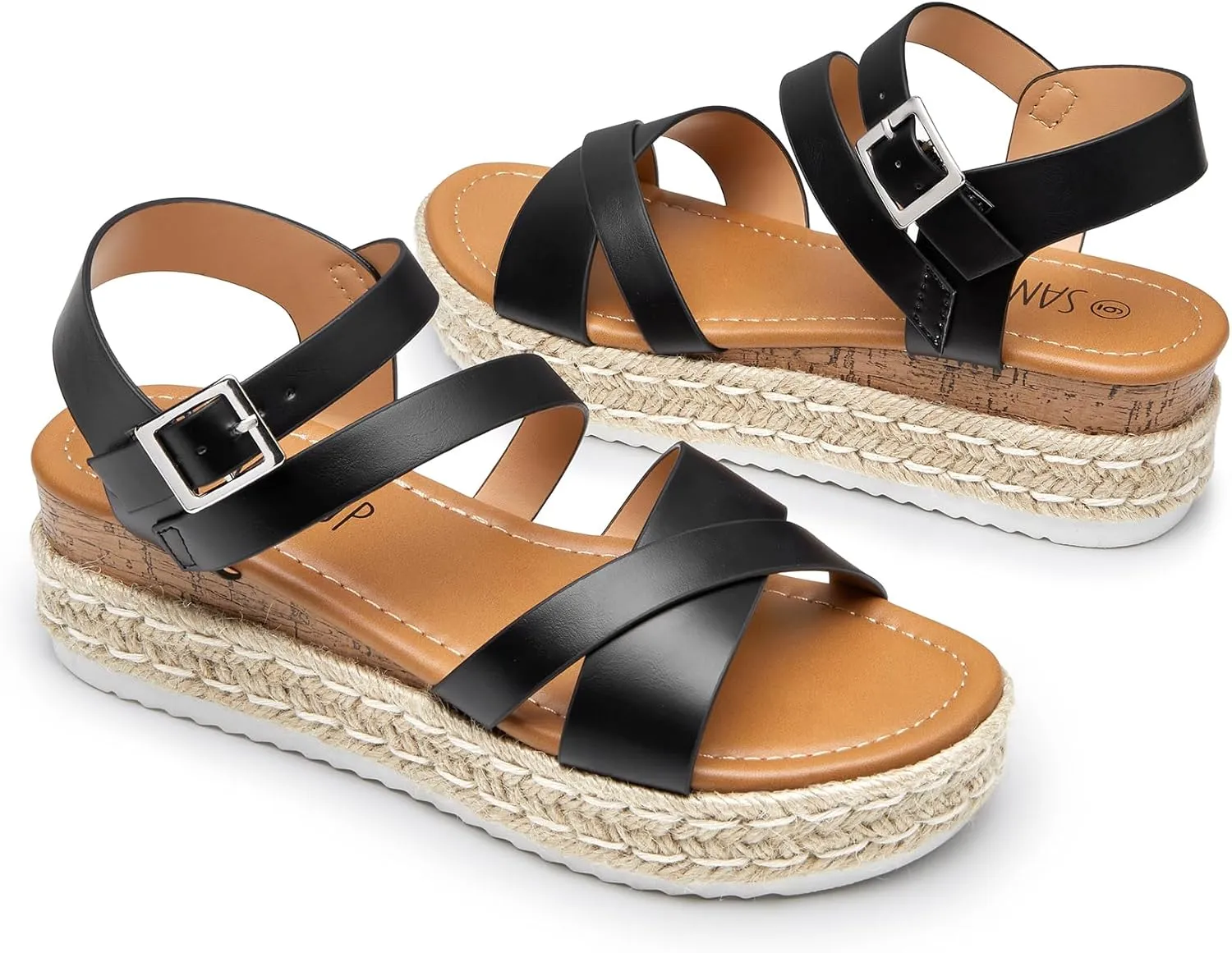 SANDALUP Platform Sandals Women Buckle Open Toe Ankle Strap Women's Platform Wedge synthetic Sandals Espadrilles Shoes