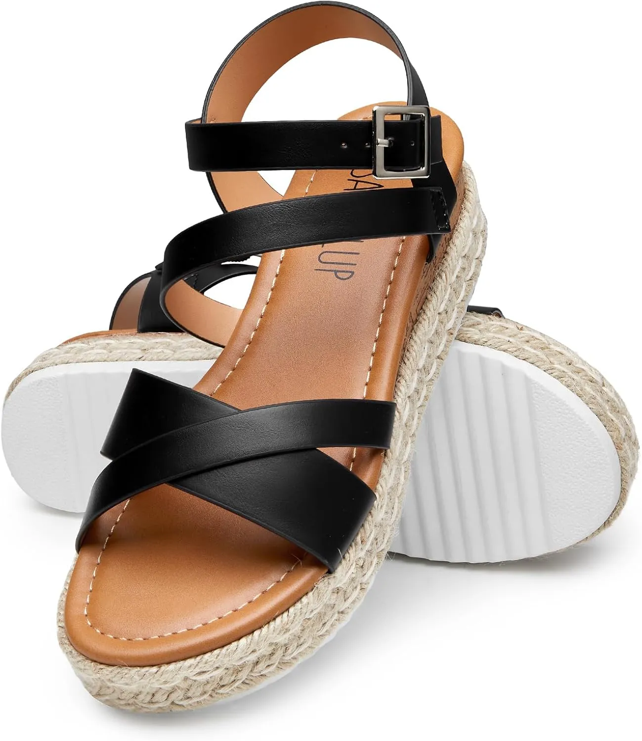 SANDALUP Platform Sandals Women Buckle Open Toe Ankle Strap Women's Platform Wedge synthetic Sandals Espadrilles Shoes