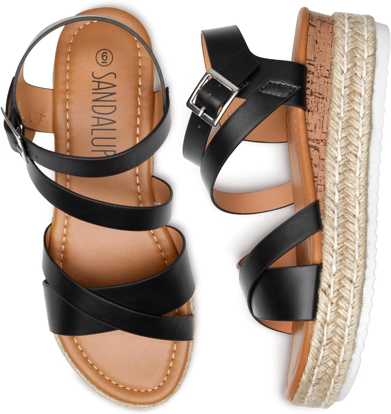 SANDALUP Platform Sandals Women Buckle Open Toe Ankle Strap Women's Platform Wedge synthetic Sandals Espadrilles Shoes