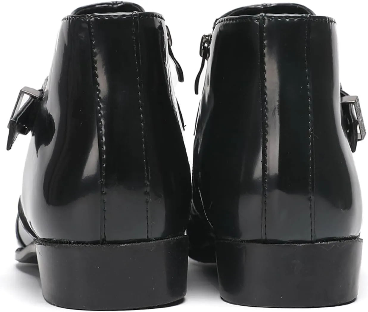 Santimon Men's Formal & Casual Dress Green Patent Leather Chelsea Boots with Buckle, Zipper & Comfortable Fit – Pointed Toe Ankle Boots for Office, Wedding & Party