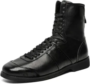 Santimon Men's Square Toe Dress Boots – Perforated Leather Fashion Punk Motorcycle Combat Boots Retro Lace Up Ankle Boots
