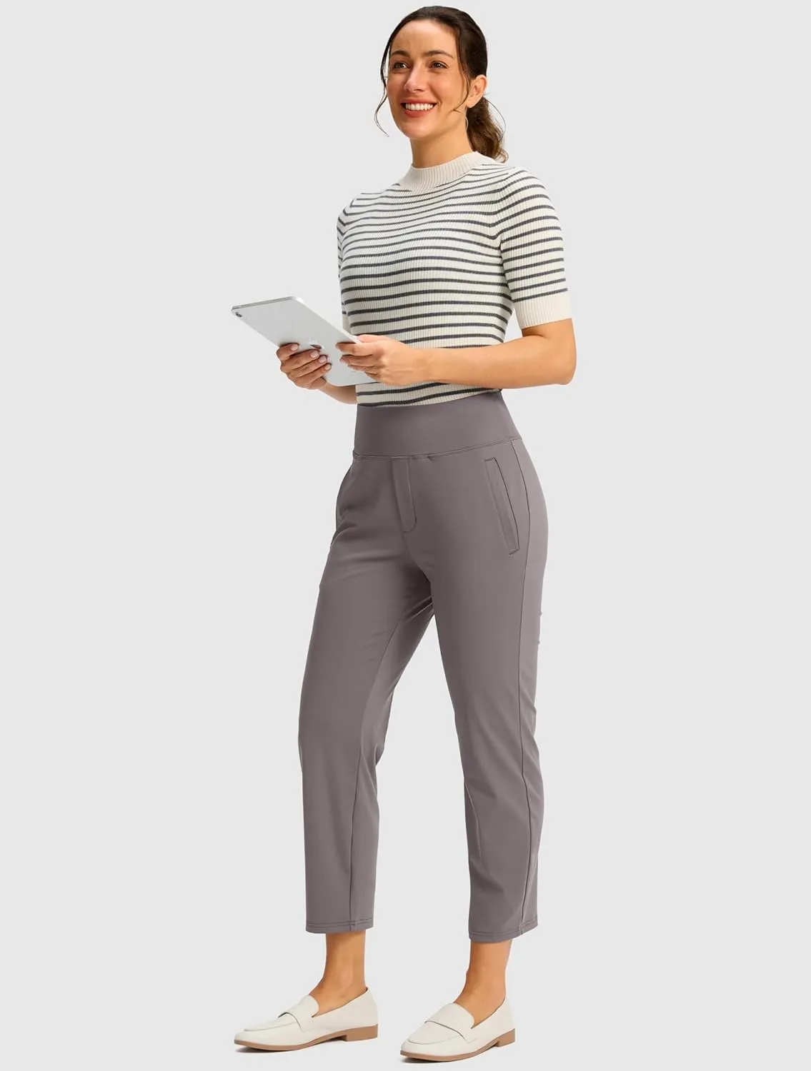 SANTINY Women's Pants with 3 Pockets 7/8 High Waisted Stretch Ankle Pants for Women Golf Casual Travel Athletic Work