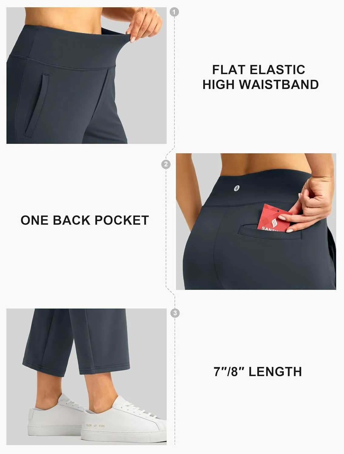 SANTINY Women's Pants with 3 Pockets 7/8 High Waisted Stretch Ankle Pants for Women Golf Casual Travel Athletic Work