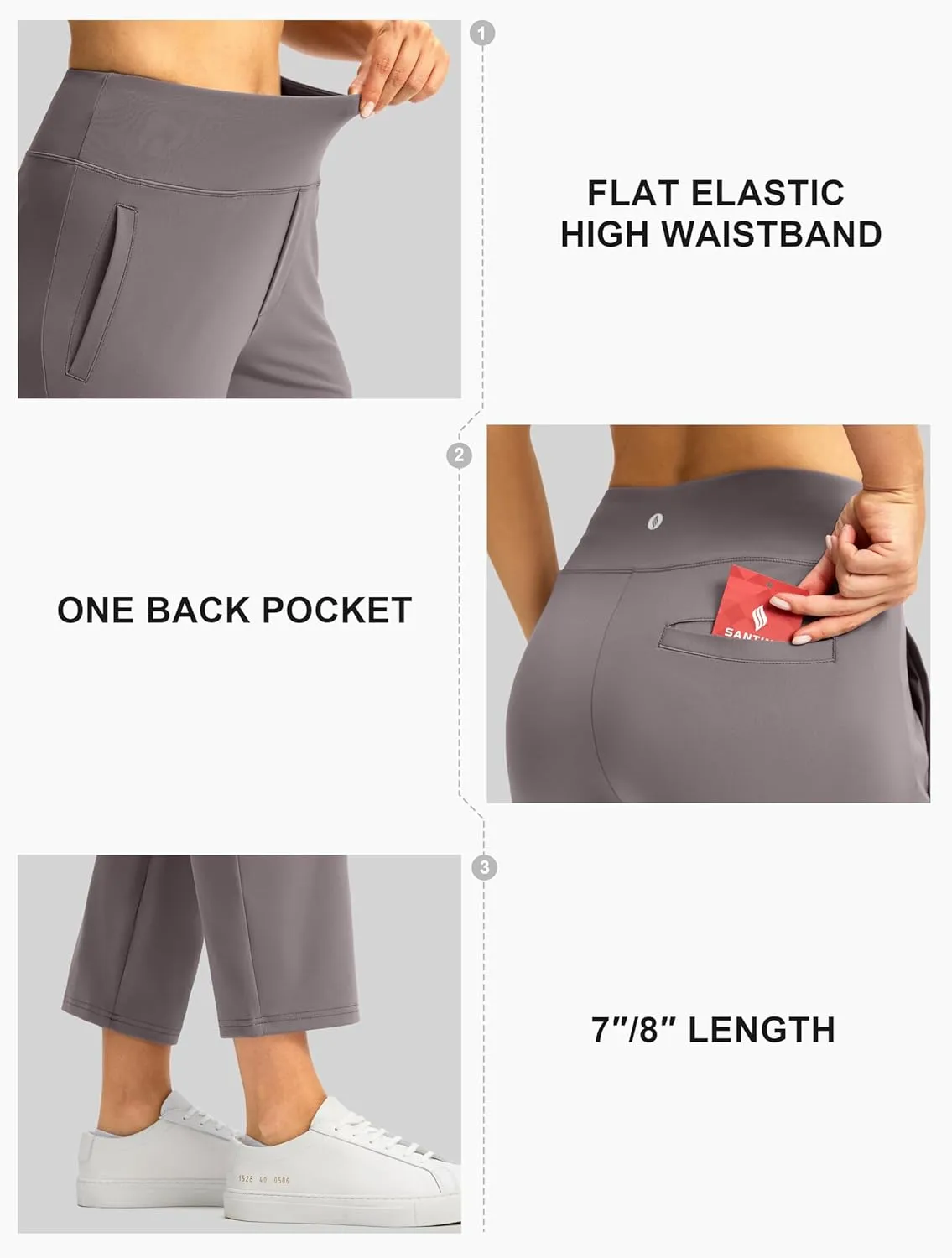 SANTINY Women's Pants with 3 Pockets 7/8 High Waisted Stretch Ankle Pants for Women Golf Casual Travel Athletic Work