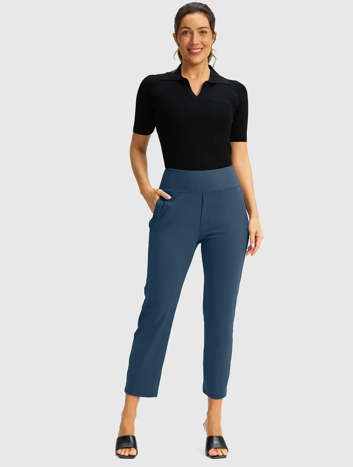 SANTINY Women's Pants with 3 Pockets 7/8 High Waisted Stretch Ankle Pants for Women Golf Casual Travel Athletic Work