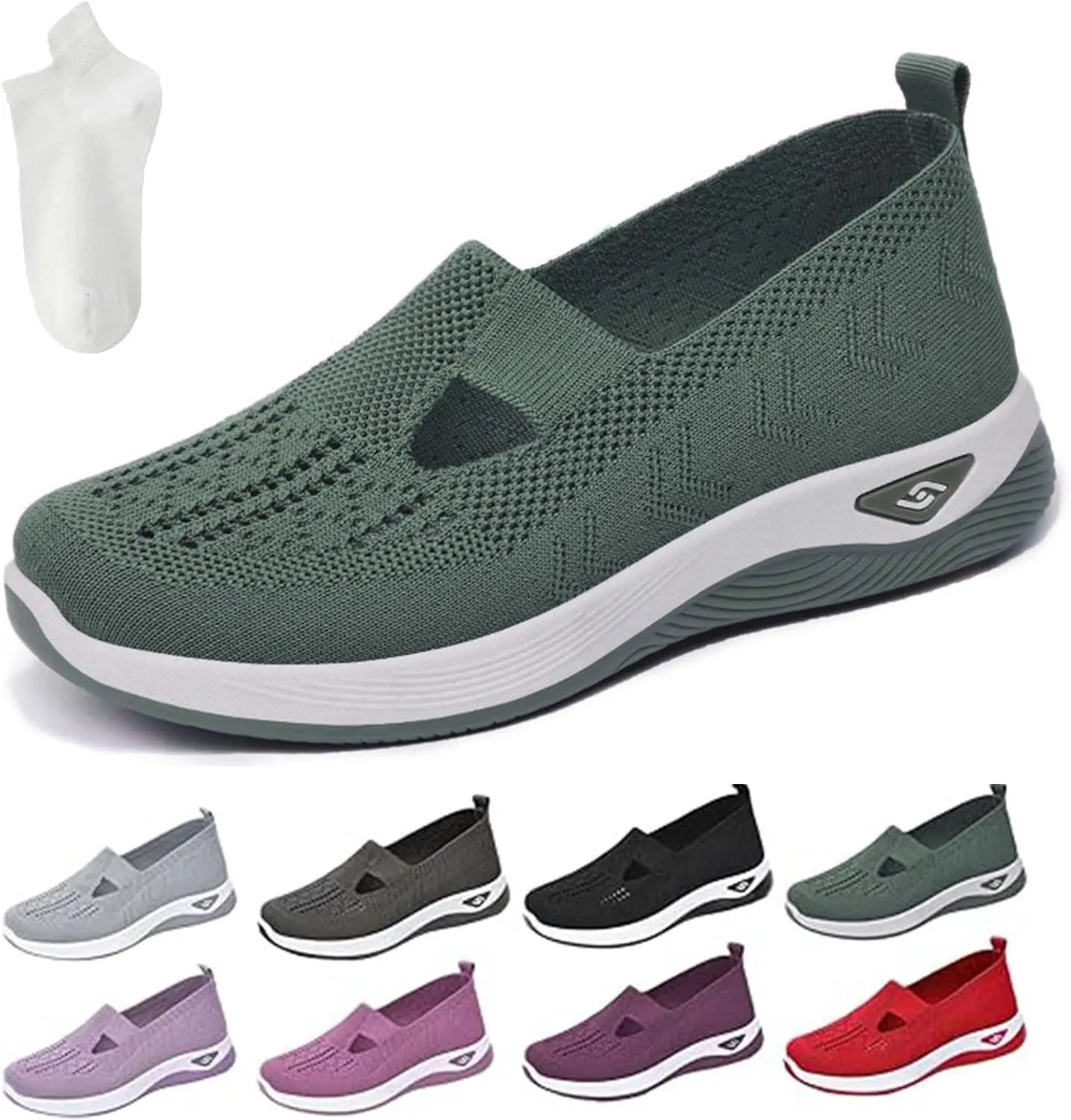Selleren Orthopedic Shoes, Women's Comfortable Breathable Knitted Sneakers, Woven Cut-Out Orthopedic Soft Arch Support Walking Shoes, Slip-On Sneakers for Women