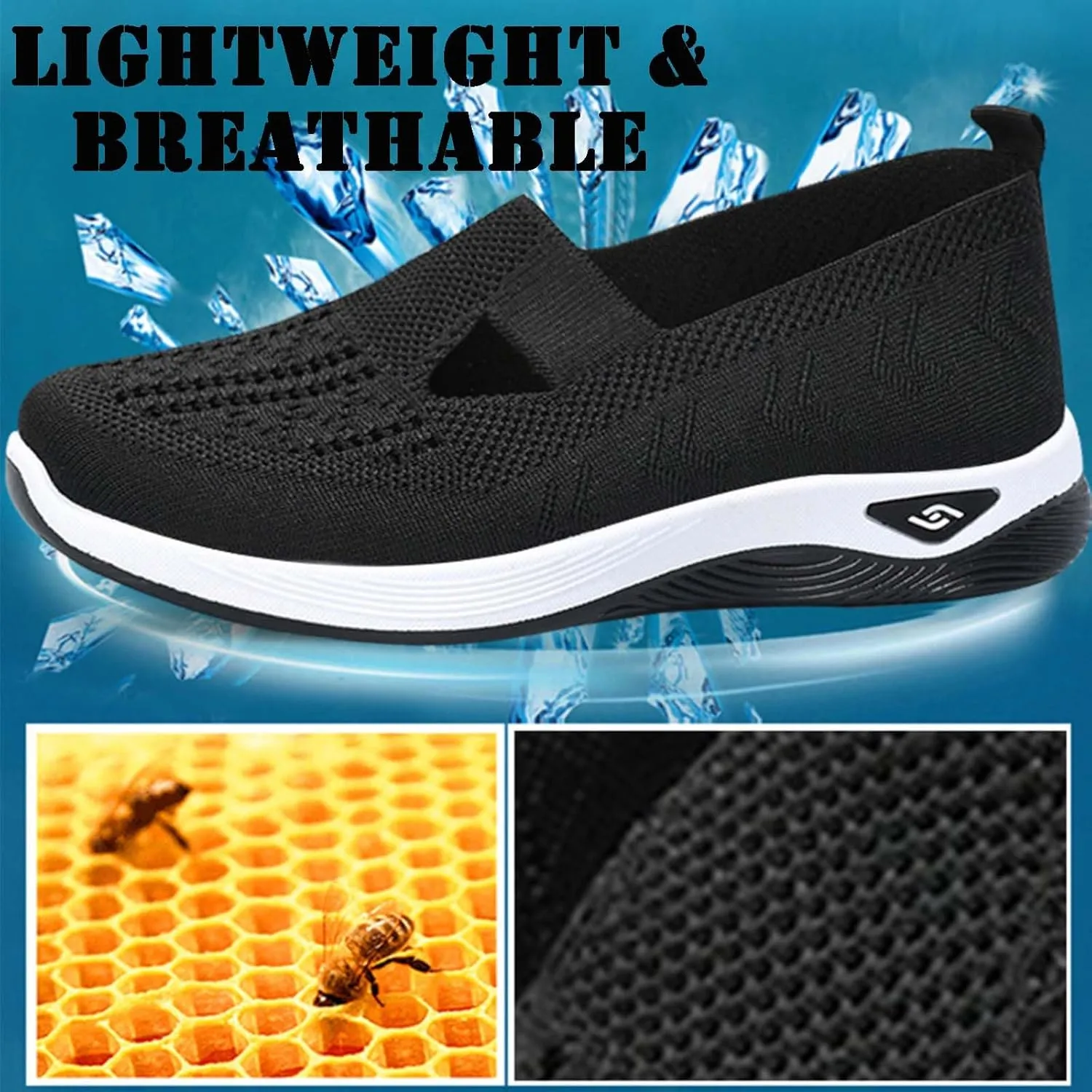 Selleren Orthopedic Shoes, Women's Comfortable Breathable Knitted Sneakers, Woven Cut-Out Orthopedic Soft Arch Support Walking Shoes, Slip-On Sneakers for Women