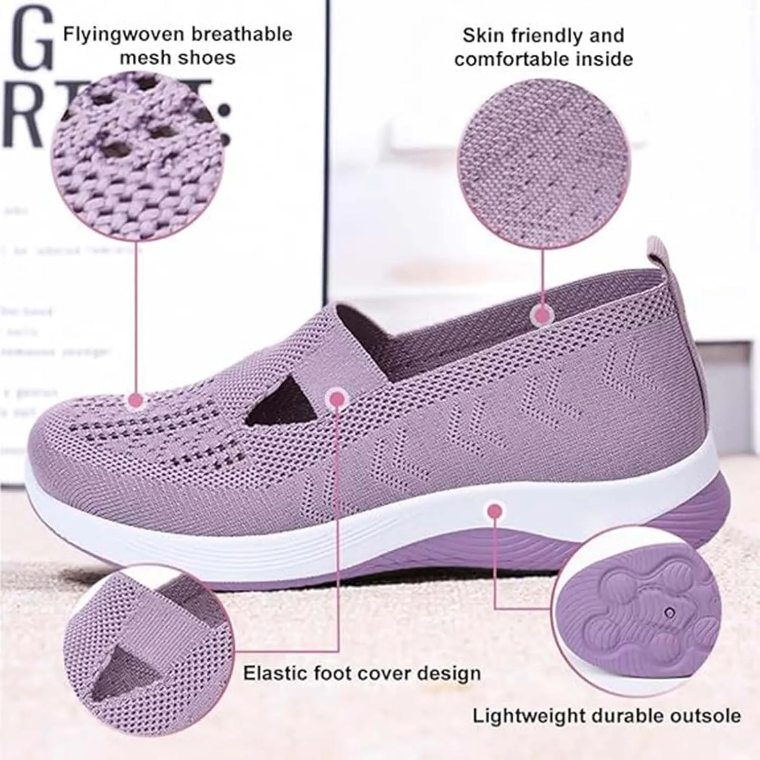 Selleren Orthopedic Shoes, Women's Comfortable Breathable Knitted Sneakers, Woven Cut-Out Orthopedic Soft Arch Support Walking Shoes, Slip-On Sneakers for Women