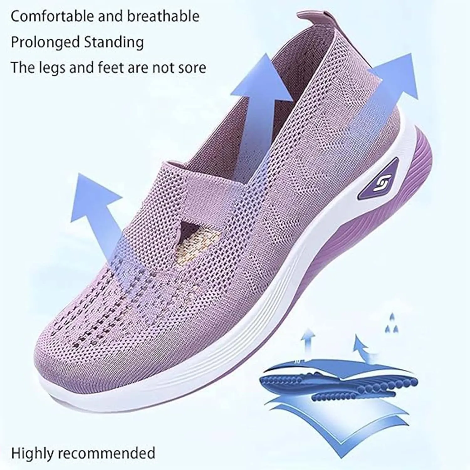 Selleren Orthopedic Shoes, Women's Comfortable Breathable Knitted Sneakers, Woven Cut-Out Orthopedic Soft Arch Support Walking Shoes, Slip-On Sneakers for Women
