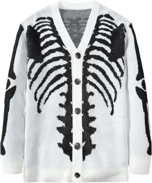 SHENHE Men's Skeleton Pattern Cardigan Sweaters Long Sleeve Unisex Outwear Knitted Coats