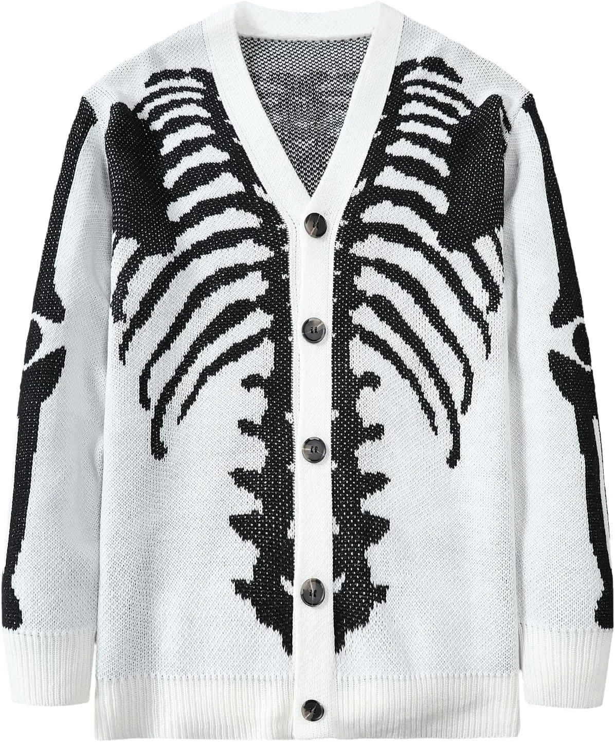SHENHE Men's Skeleton Pattern Cardigan Sweaters Long Sleeve Unisex Outwear Knitted Coats