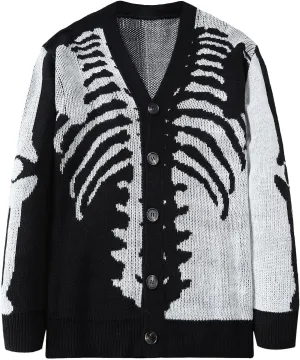 SHENHE Men's Skeleton Pattern Cardigan Sweaters Long Sleeve Unisex Outwear Knitted Coats