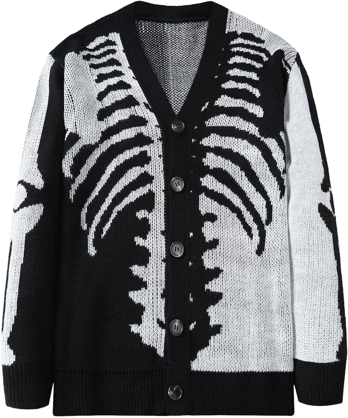 SHENHE Men's Skeleton Pattern Cardigan Sweaters Long Sleeve Unisex Outwear Knitted Coats