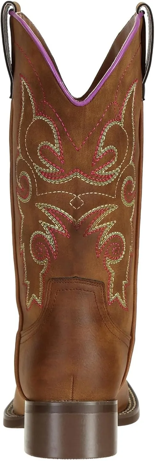 SheSole Women's Cowboy Cowgirl Boots Western Wide Square Toe Wide Calf Boots Brown