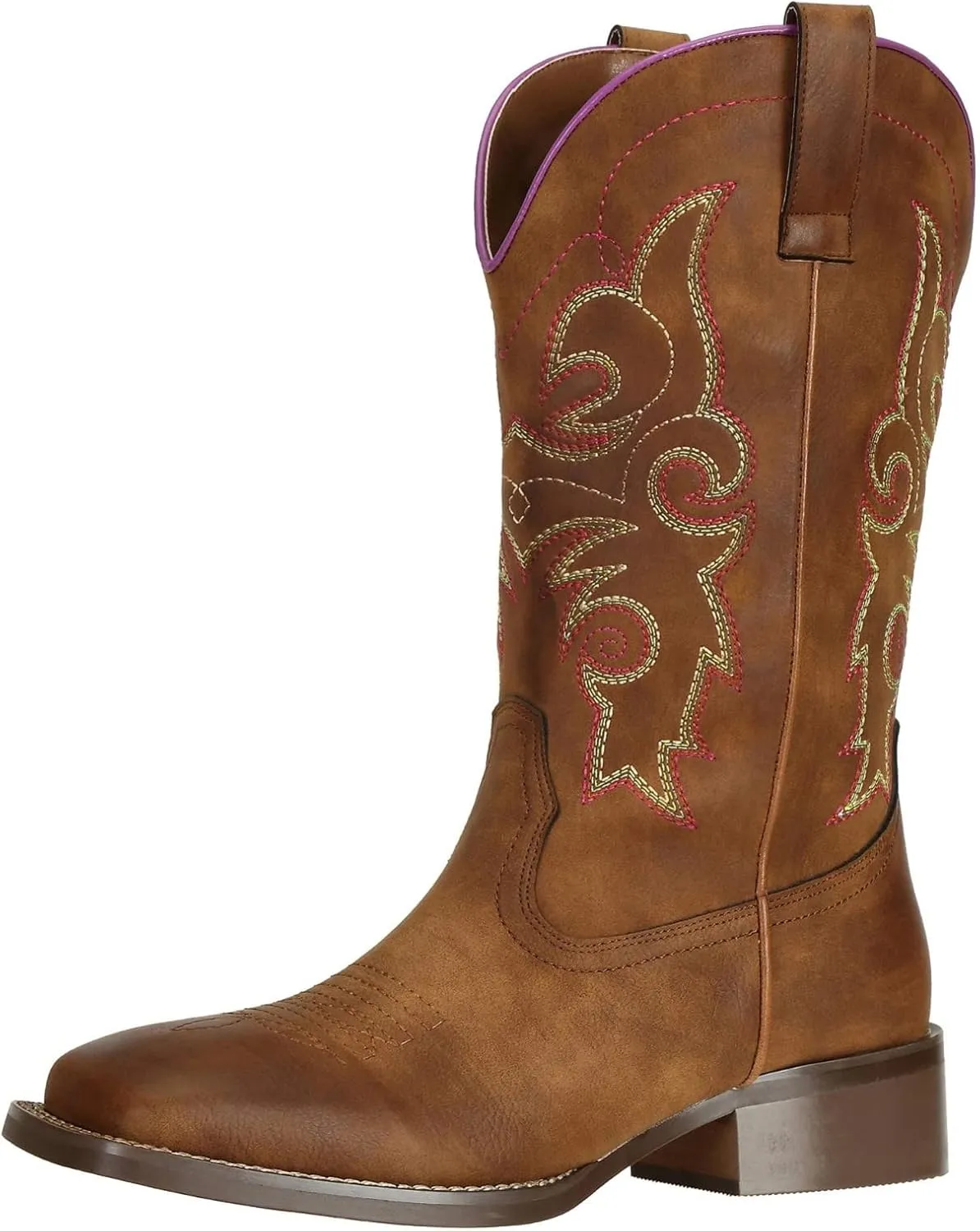 SheSole Women's Cowboy Cowgirl Boots Western Wide Square Toe Wide Calf Boots Brown