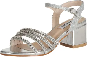 SheSole Women's Strappy Open Toe Rhinestone Low Block Chunky Heels Sandals Silver Sandals Wedding Party Dress Shoes for Women