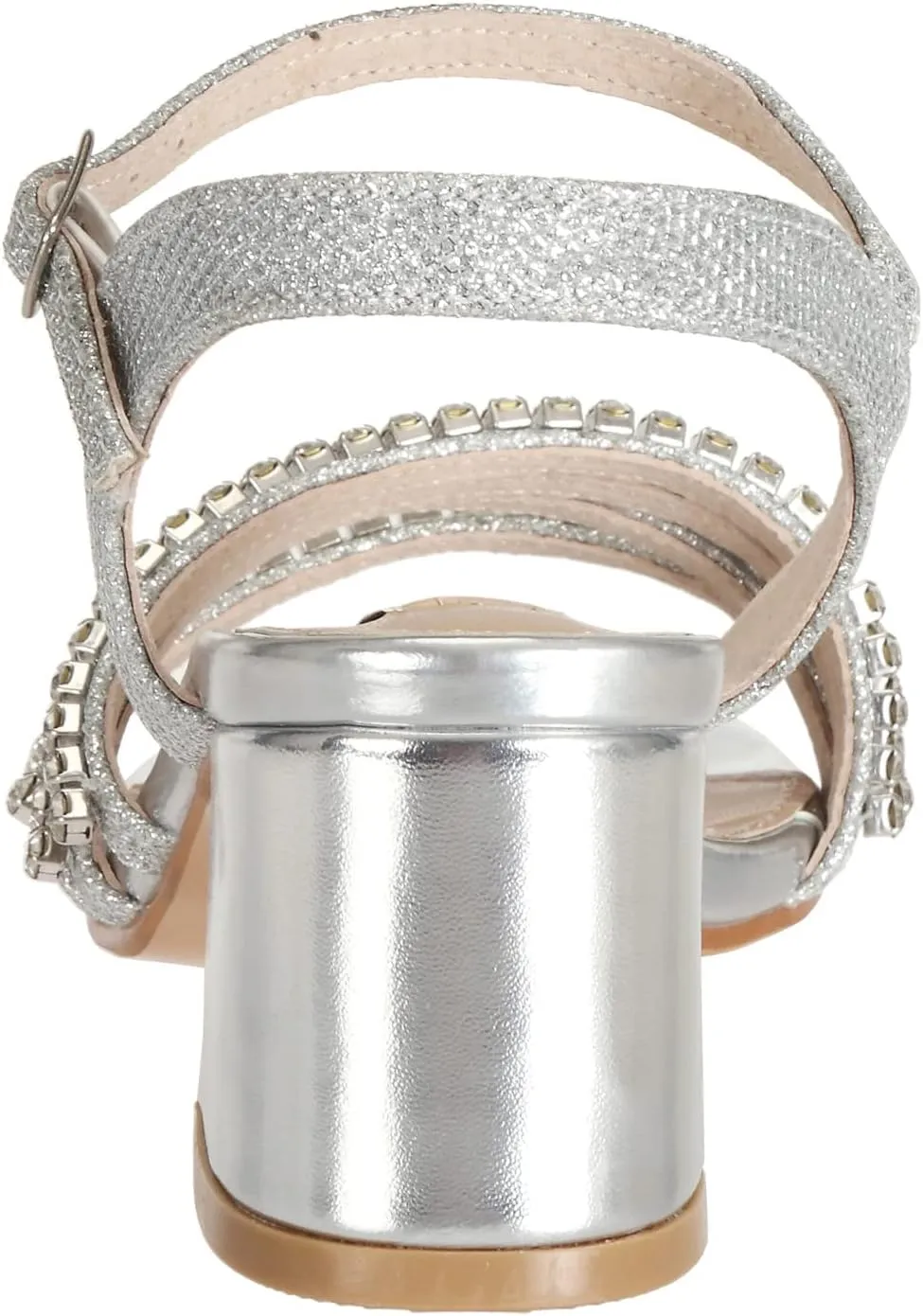 SheSole Women's Strappy Open Toe Rhinestone Low Block Chunky Heels Sandals Silver Sandals Wedding Party Dress Shoes for Women