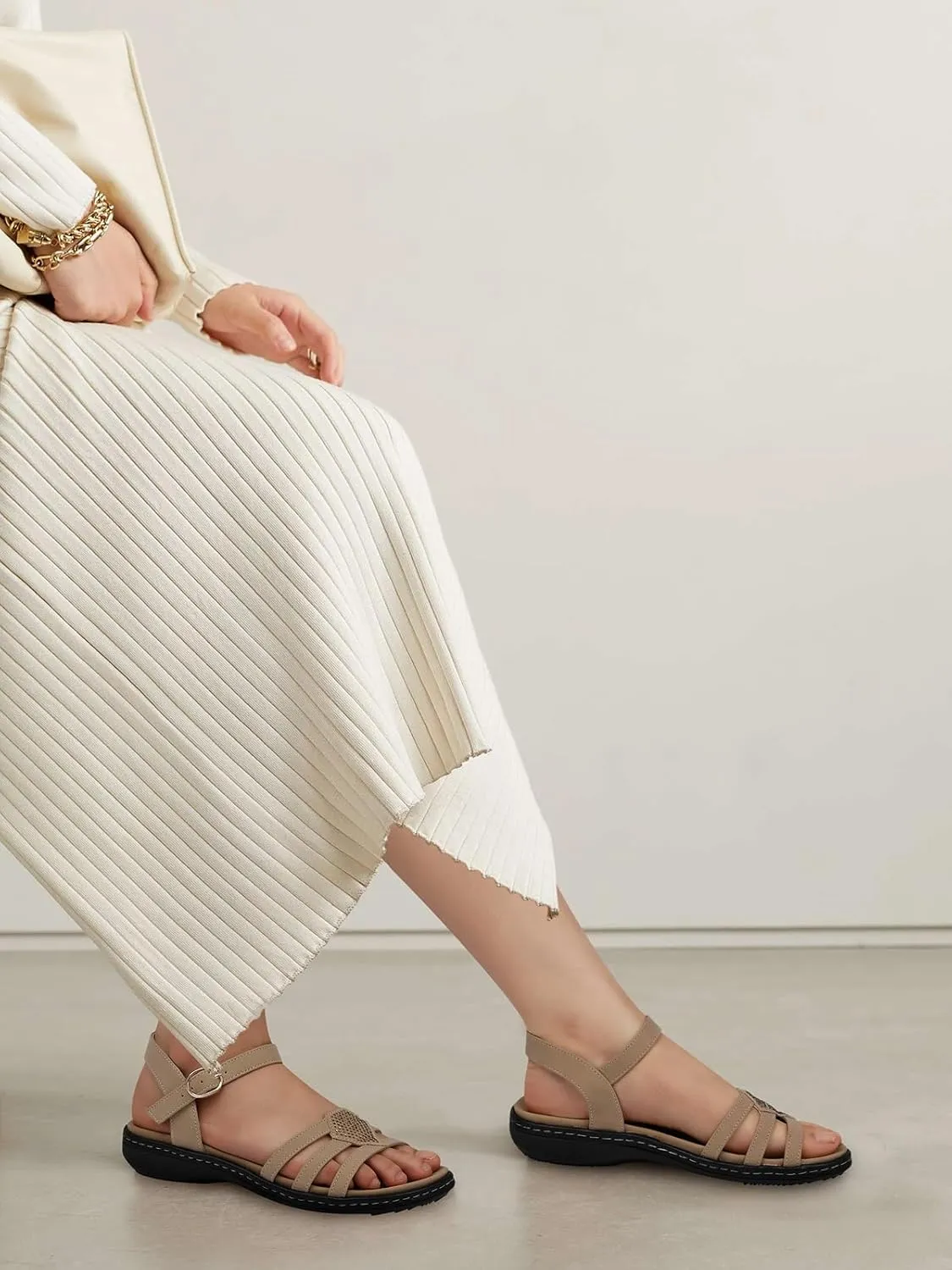 SHIBEVER Flat Sandals For Women Dressy: Comfortable Summer - Slip On Arch Support Flats Sandal