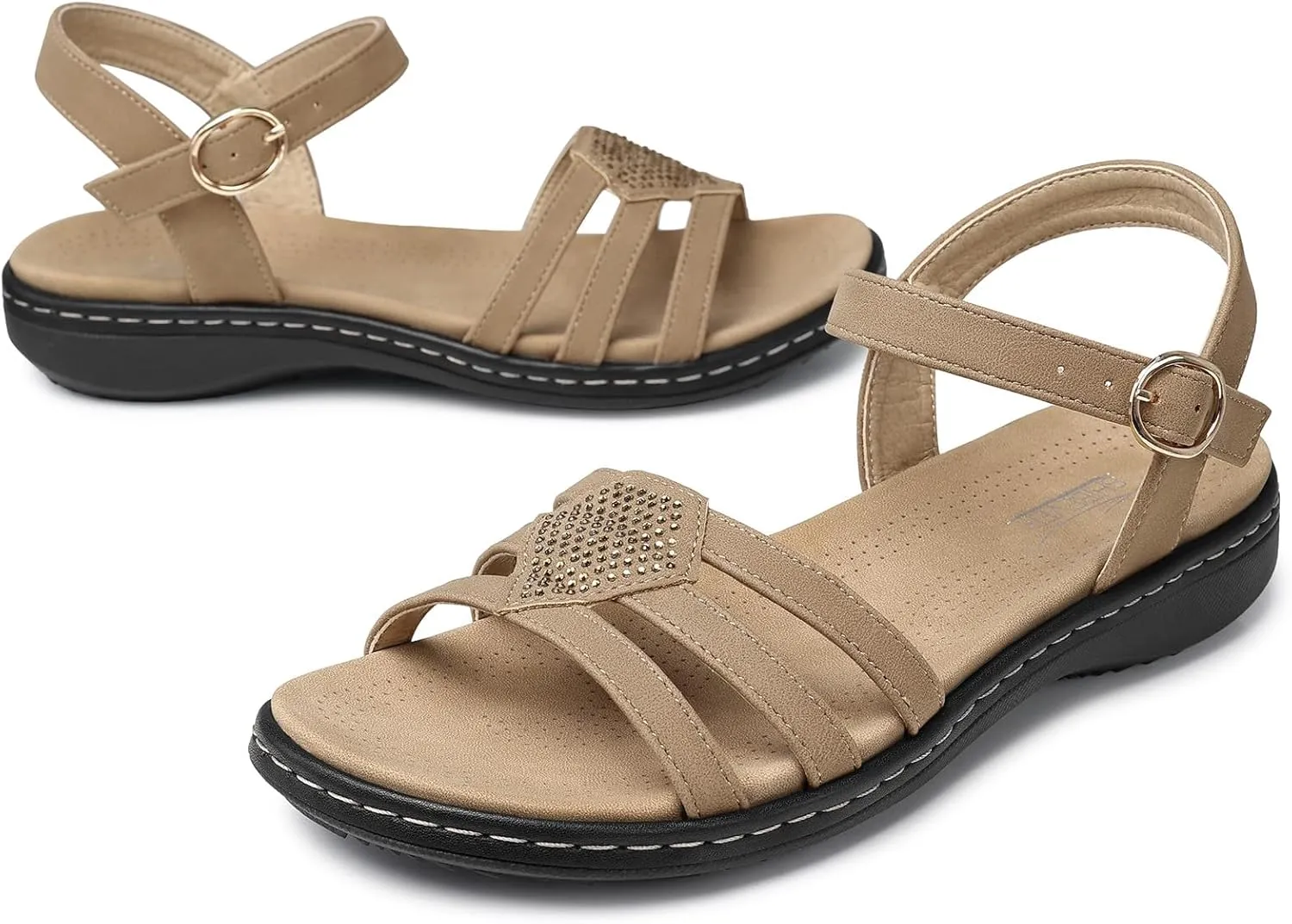 SHIBEVER Flat Sandals For Women Dressy: Comfortable Summer - Slip On Arch Support Flats Sandal