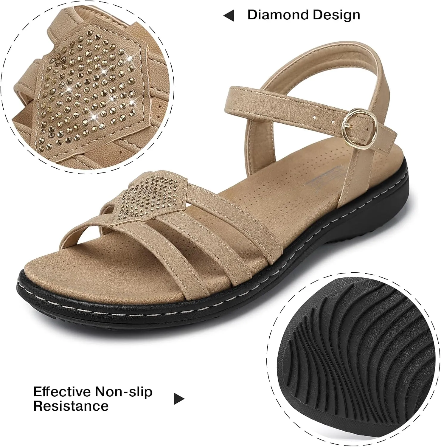 SHIBEVER Flat Sandals For Women Dressy: Comfortable Summer - Slip On Arch Support Flats Sandal