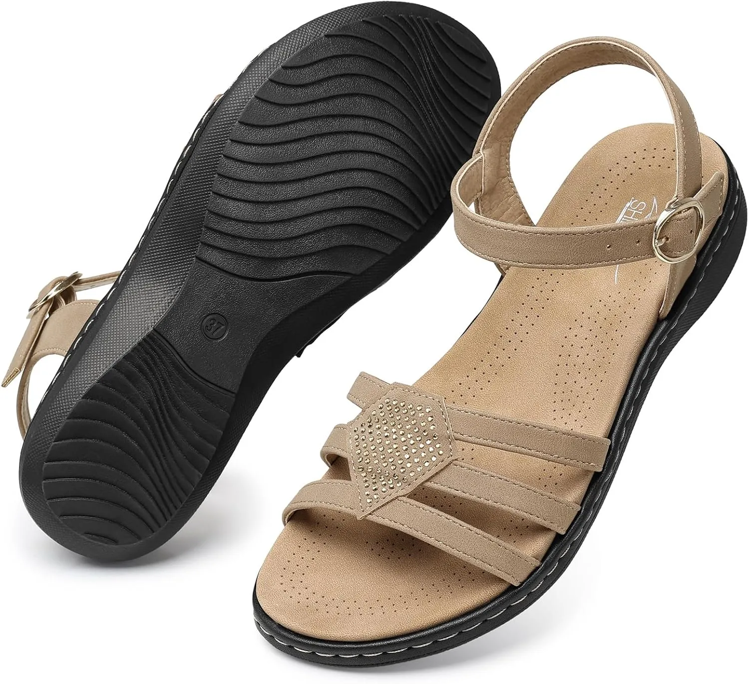 SHIBEVER Flat Sandals For Women Dressy: Comfortable Summer - Slip On Arch Support Flats Sandal
