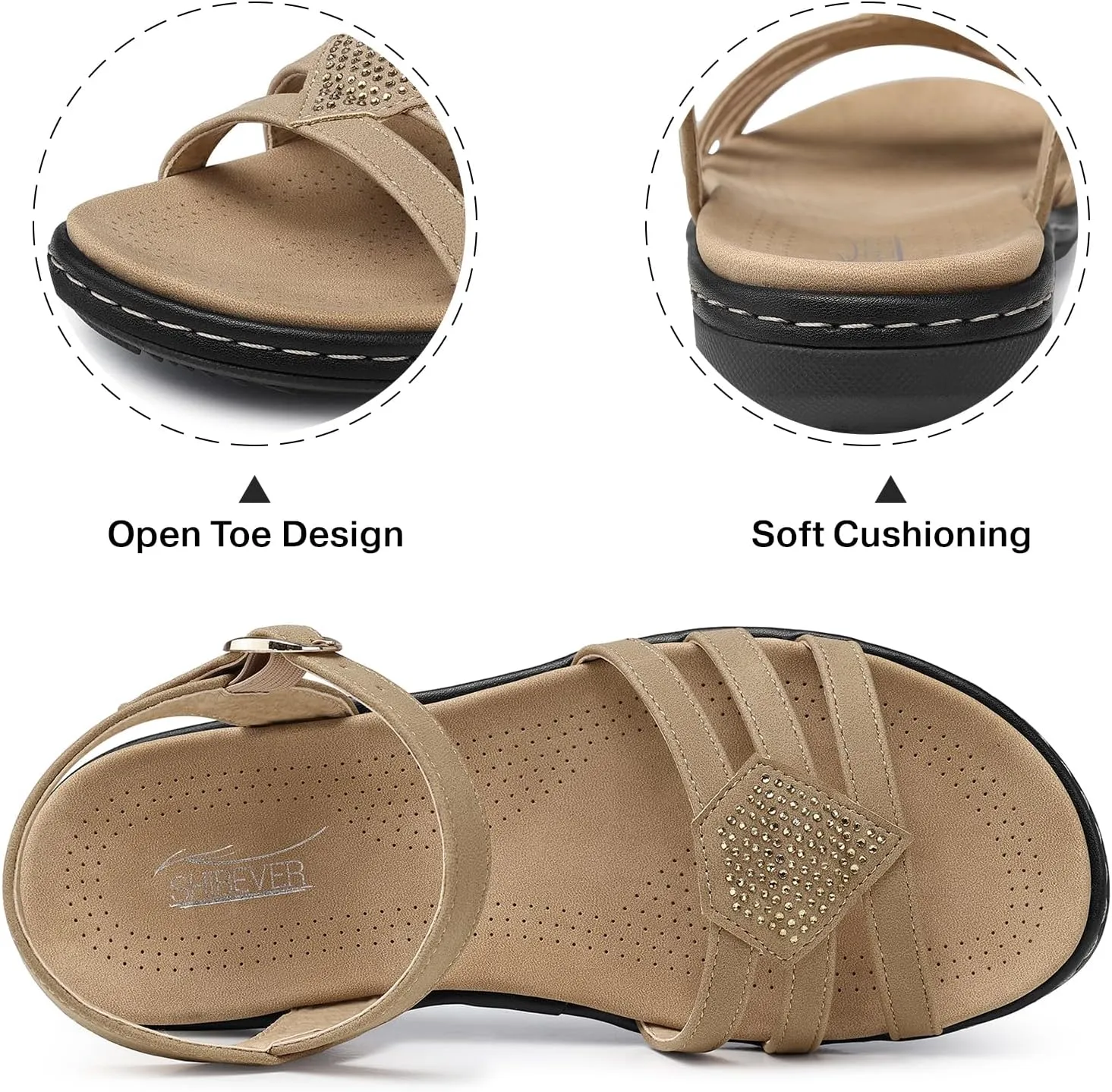 SHIBEVER Flat Sandals For Women Dressy: Comfortable Summer - Slip On Arch Support Flats Sandal