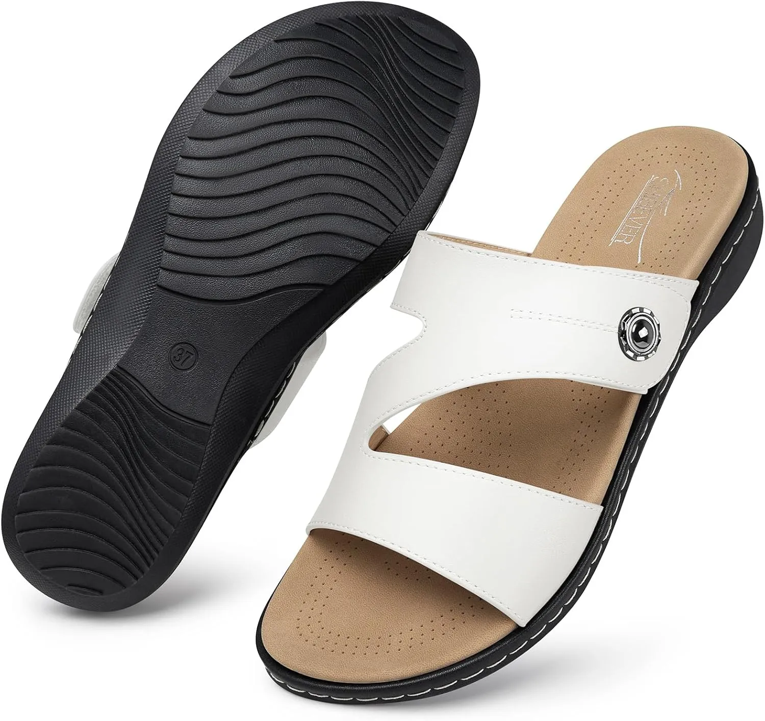 SHIBEVER Flat Sandals For Women Dressy: Comfortable Summer - Slip On Arch Support Flats Sandal