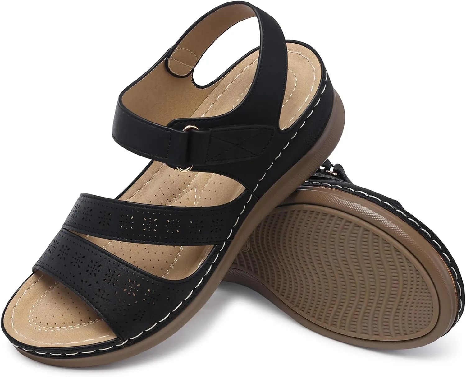 SHIBEVER Women's Wedge Sandals Platform: Comfortable Dressy Arch Support Ankle Strap - Summer Open Toe Women Sandals