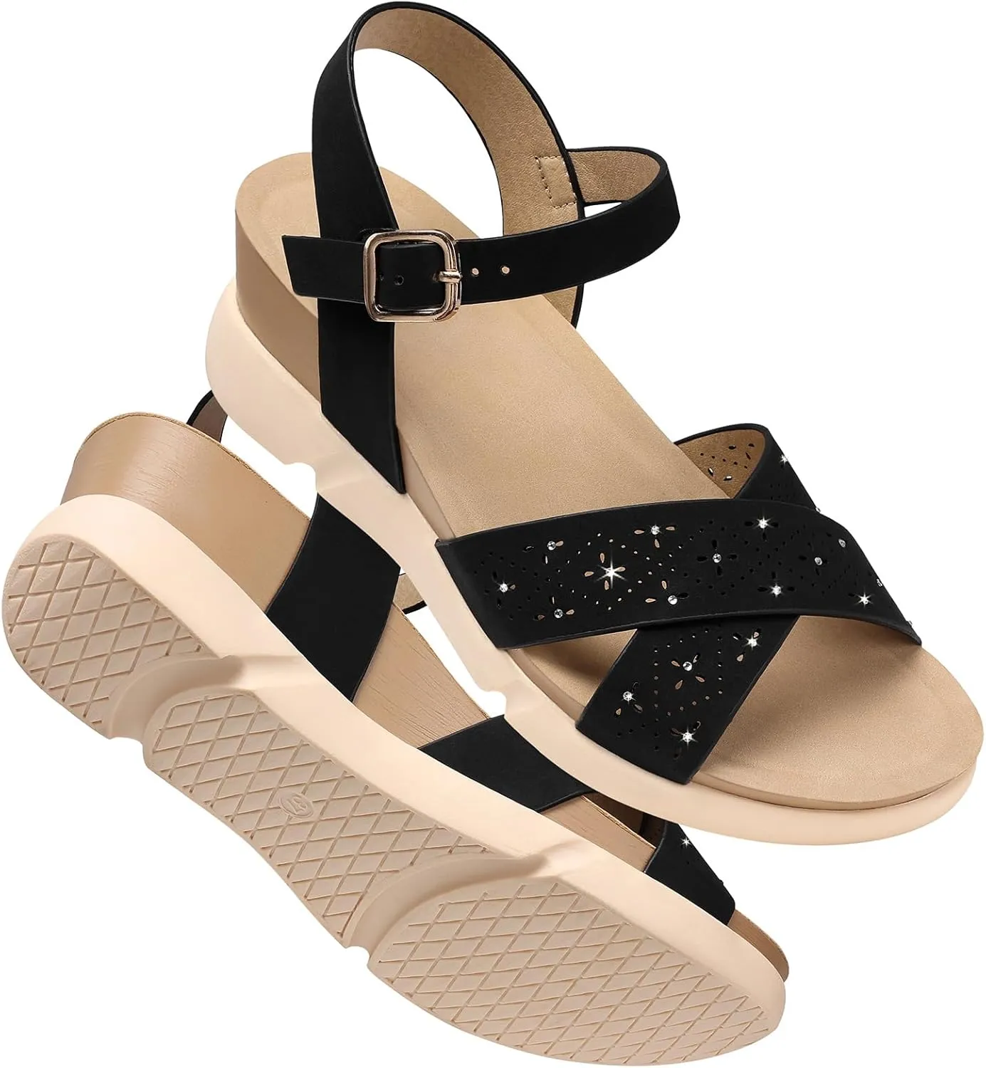 SHIBEVER Women's Wedge Sandals Platform: Comfortable Dressy Arch Support - Summer Open Toe Women Sandals