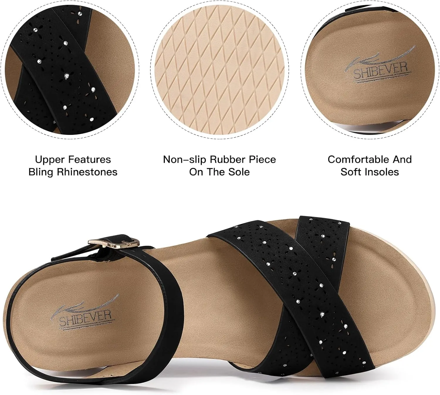 SHIBEVER Women's Wedge Sandals Platform: Comfortable Dressy Arch Support - Summer Open Toe Women Sandals