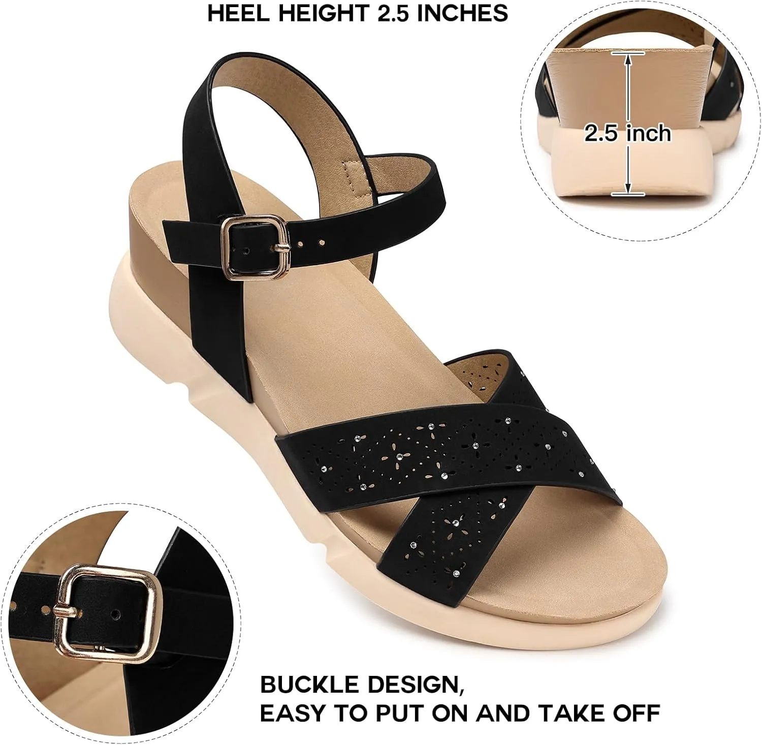 SHIBEVER Women's Wedge Sandals Platform: Comfortable Dressy Arch Support - Summer Open Toe Women Sandals