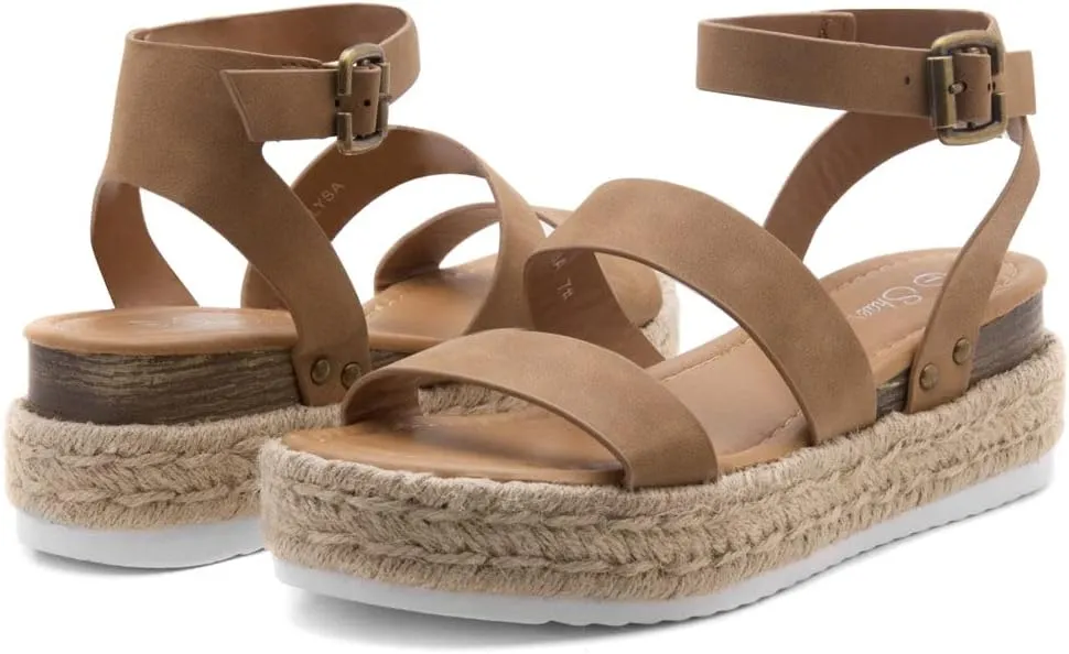 Shoe Land Alysa Womens Platform Sandals Open Toe Buckle Ankle Strap Espadrilles Flatform Wedge Casual Summer Sandal