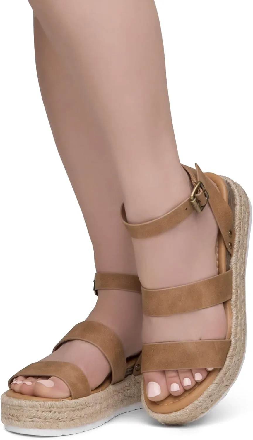 Shoe Land Alysa Womens Platform Sandals Open Toe Buckle Ankle Strap Espadrilles Flatform Wedge Casual Summer Sandal