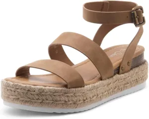 Shoe Land Alysa Womens Platform Sandals Open Toe Buckle Ankle Strap Espadrilles Flatform Wedge Casual Summer Sandal