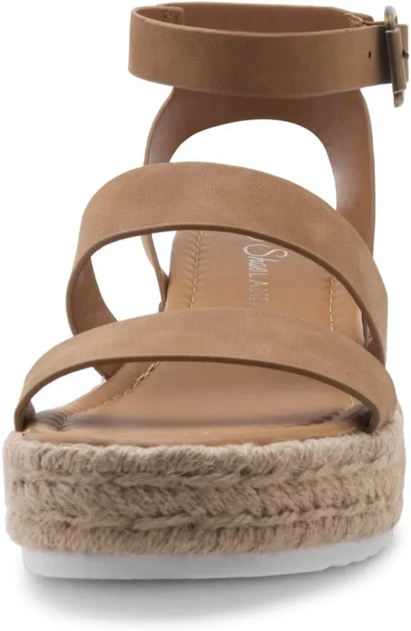 Shoe Land Alysa Womens Platform Sandals Open Toe Buckle Ankle Strap Espadrilles Flatform Wedge Casual Summer Sandal