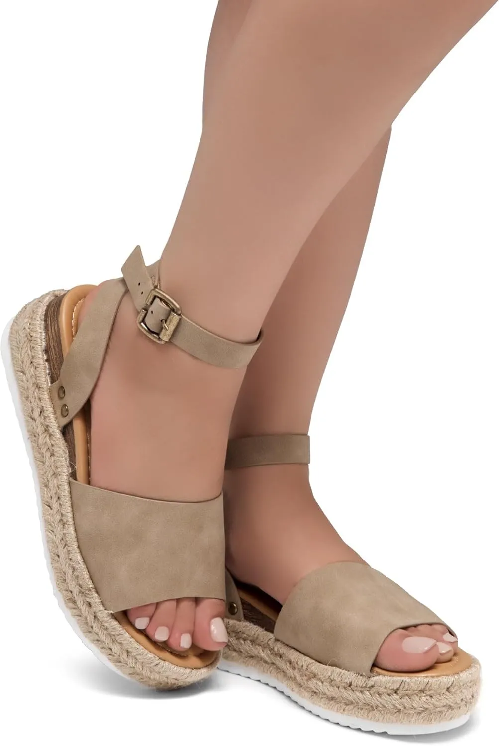 Shoe Land Legossa Womens Platform Sandals Ankle Strap Espadrilles Comfortable Open Toe Flatform Wedge Casual Sandal Black White Tan Platform Sandals for Summer