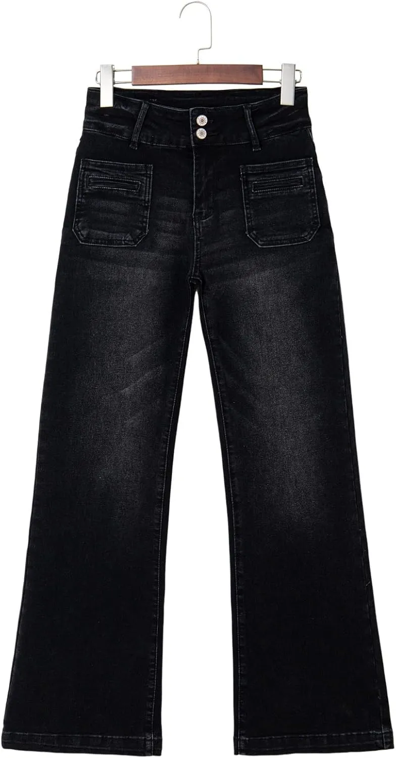 Sidefeel Women's Wide Leg Jeans High Waisted Tummy Control Stretchy Pockets Front Zimbaplatinum Jeans